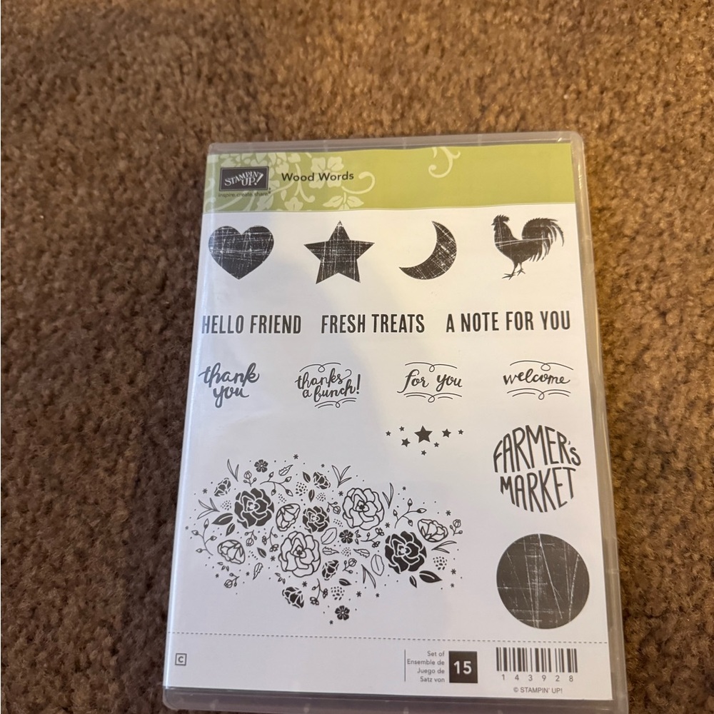 Stampin' Up! Wood Words Clear Stamp Set - Black and Cream Accents